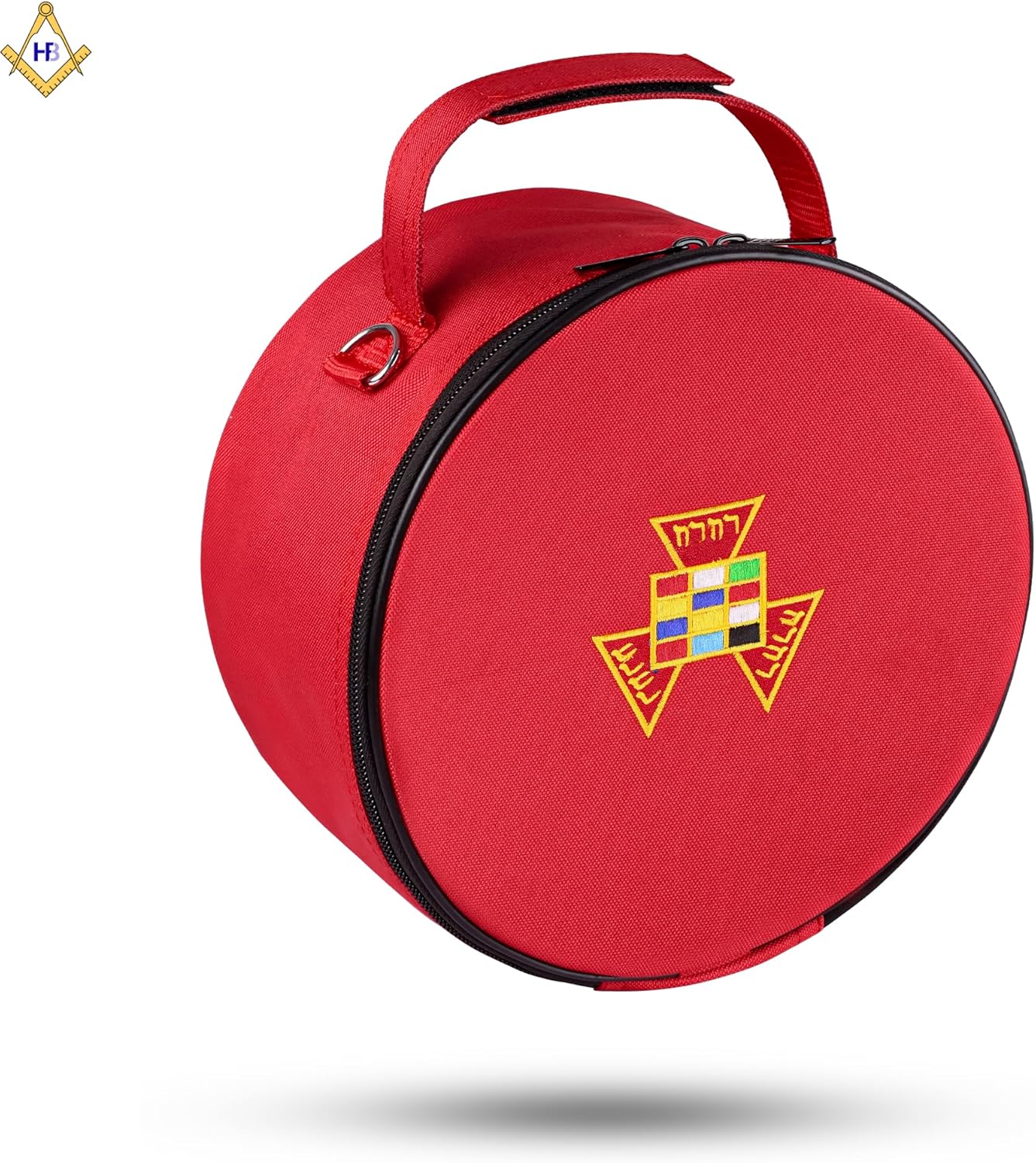 Masonic Royal Arch Past High Priest Embroidered Emblem Crown Case – Premium Round Regalia Storage Bag with Shoulder Strap & Hand Carry Handle