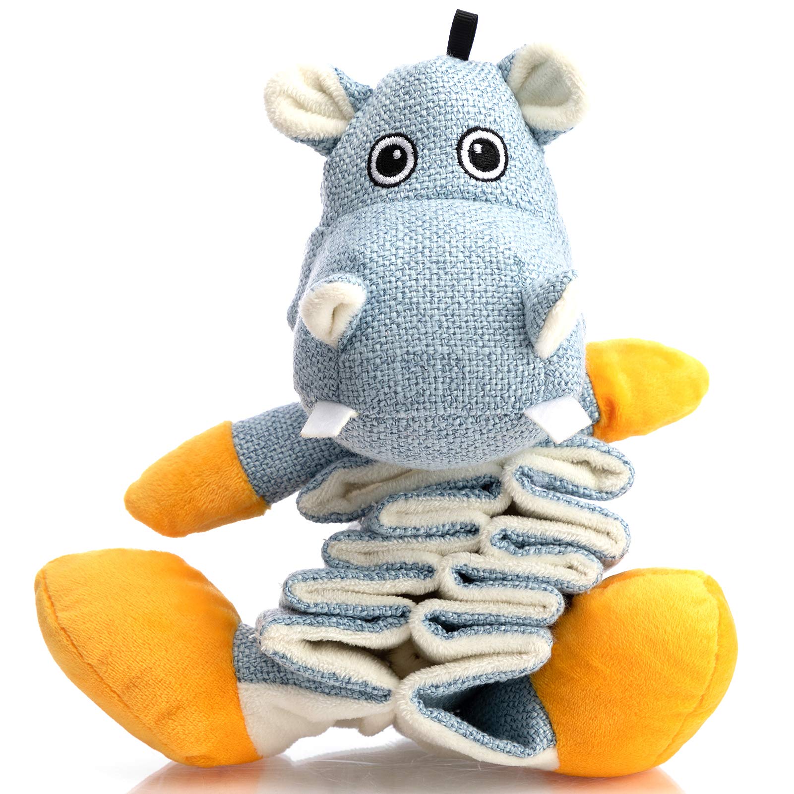 HollypetPlush Dog Toys, Squeaky Toy Partial Stuffed Animal with Crinkle Paper Relieve Boredom for Small Medium and Large Dogs, Blue Hippo