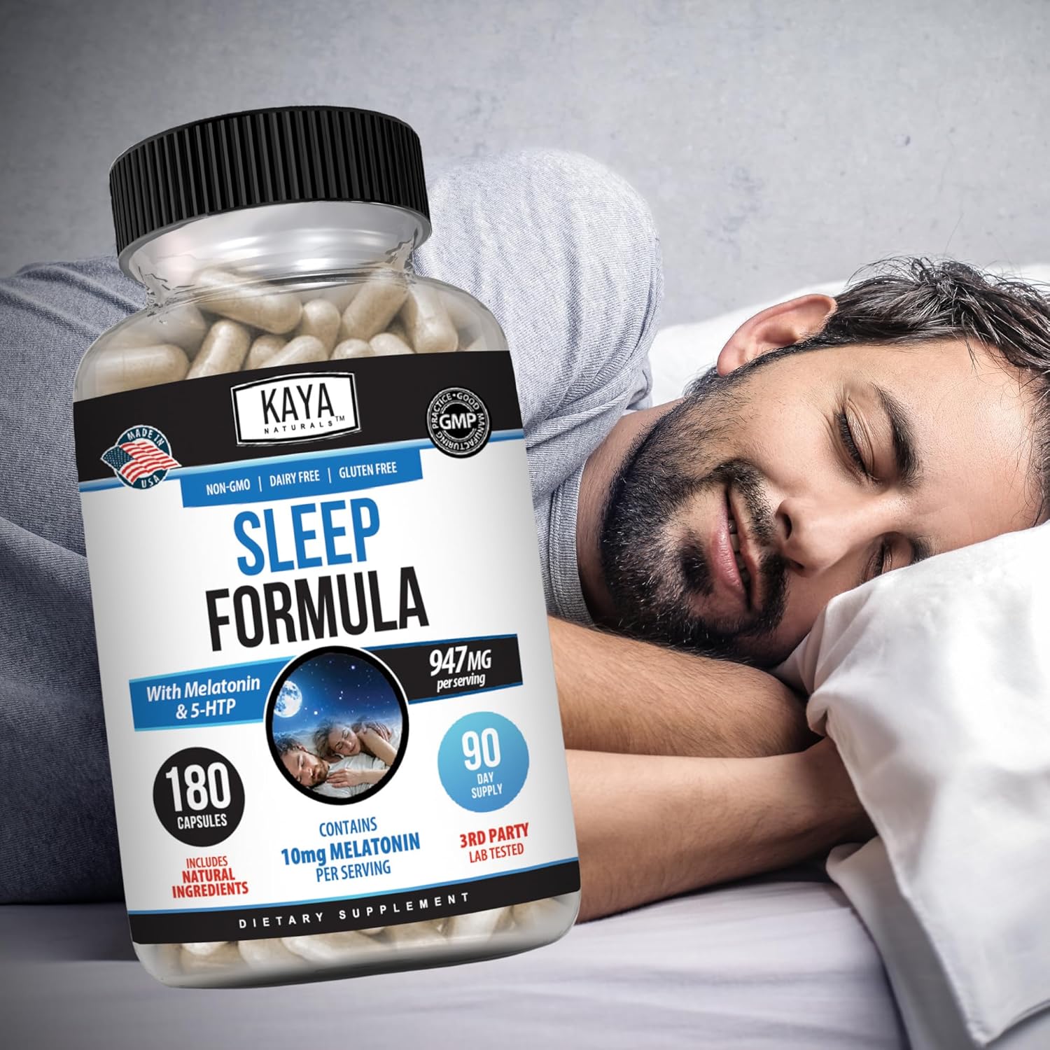 Kaya Naturals - Sleep Support Formula with Melatonin - Aid Support Vitamin Supplement - Sleep Stress and Mood Support - L-Tryptophan, Passion Flower, Ashwagandha and More - 180 Capsules (180 Count) - Image 7