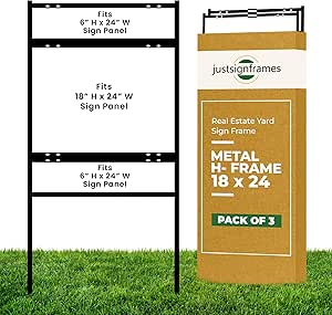 JustSignFrames Real Estate Yard Sign Metal H Frame (3-pack) w/Riders ...