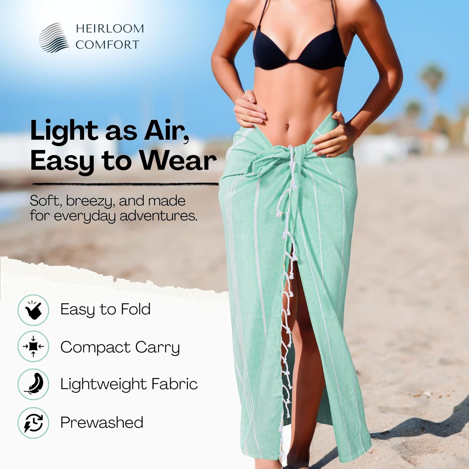 Aqua Beach Towels 2 Pack, Oversized 40"x71", Quick Dry, 100% Cotton, Sand Free, Lightweight, Spa, Pool, Travel, Machine Washable - Blue & Green