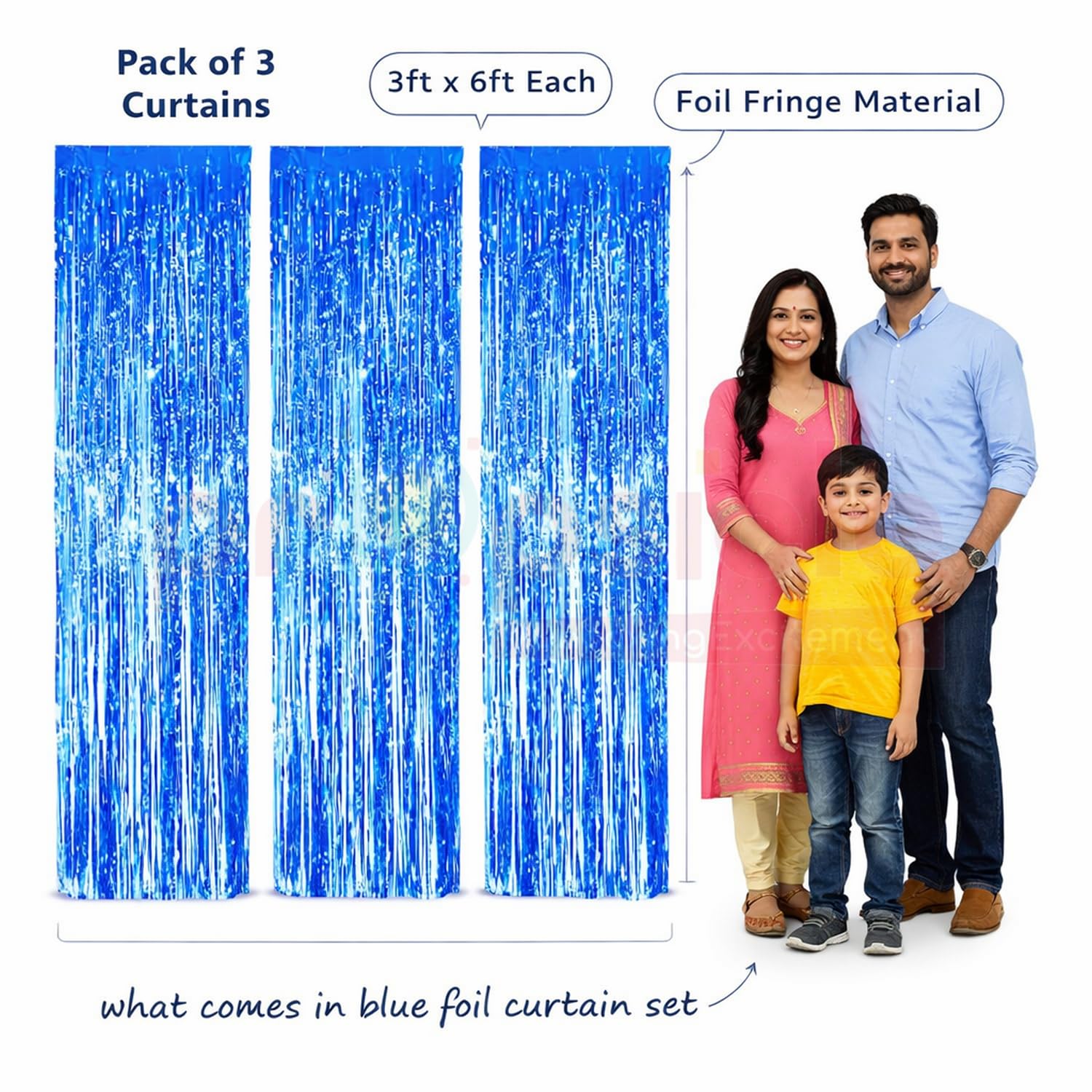 Propsicle Metallic Blue Foil Fringe Curtain Backdrop 3ft x 6ft Pack of 3 | Tinsel Streamer Decoration for Birthday, Baby Shower, Graduation, Bachelor, Bachelorette Celebration 1