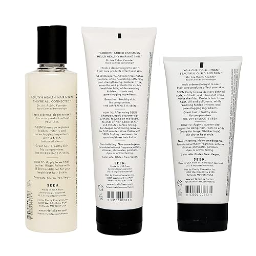 Miniatura 3 de SEEN Champú, acondicionador más profundo y crema rizada, sin fragancia, no comedogénico y sin sulfatos, desarrollado por dermatólogos, seguro para