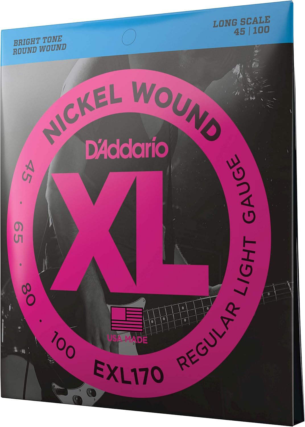 Product image of D'Addario Electric Bass Guitar Strings, XL Nickel, EXL170, Regular Light Gauge 45-100, 4-String Set, Pack of 1