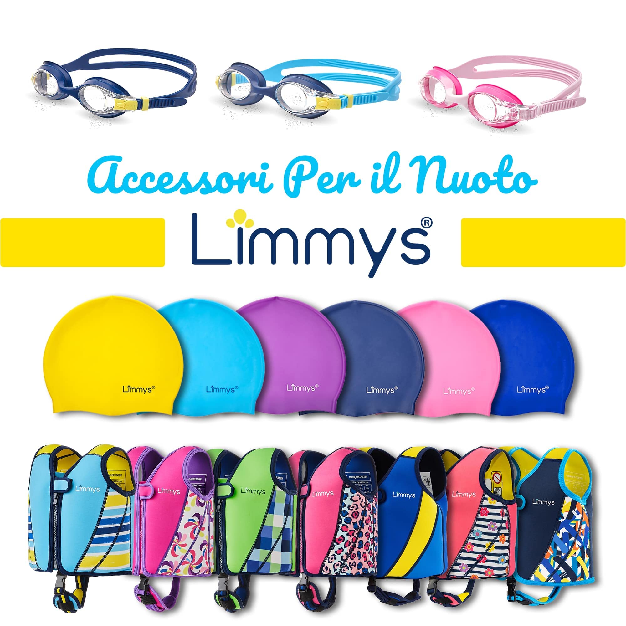 Limmys Occhialini da Nuoto Bambini 3–12 Anni – Anti-Appannamento, Senza Perdite, Protezione UV400, Senza Tirare i Capelli, Regolazione Rapida, Resistenti al Cloro, Custodia Inclusa