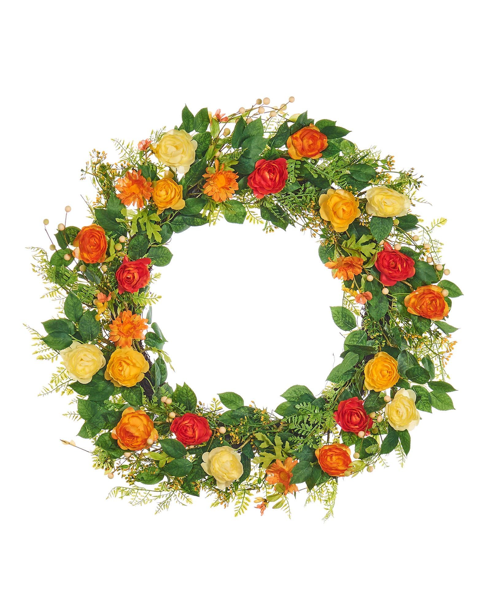 Werchristmas Orange Artificial Spring Rose Wreath, 28 Inch
