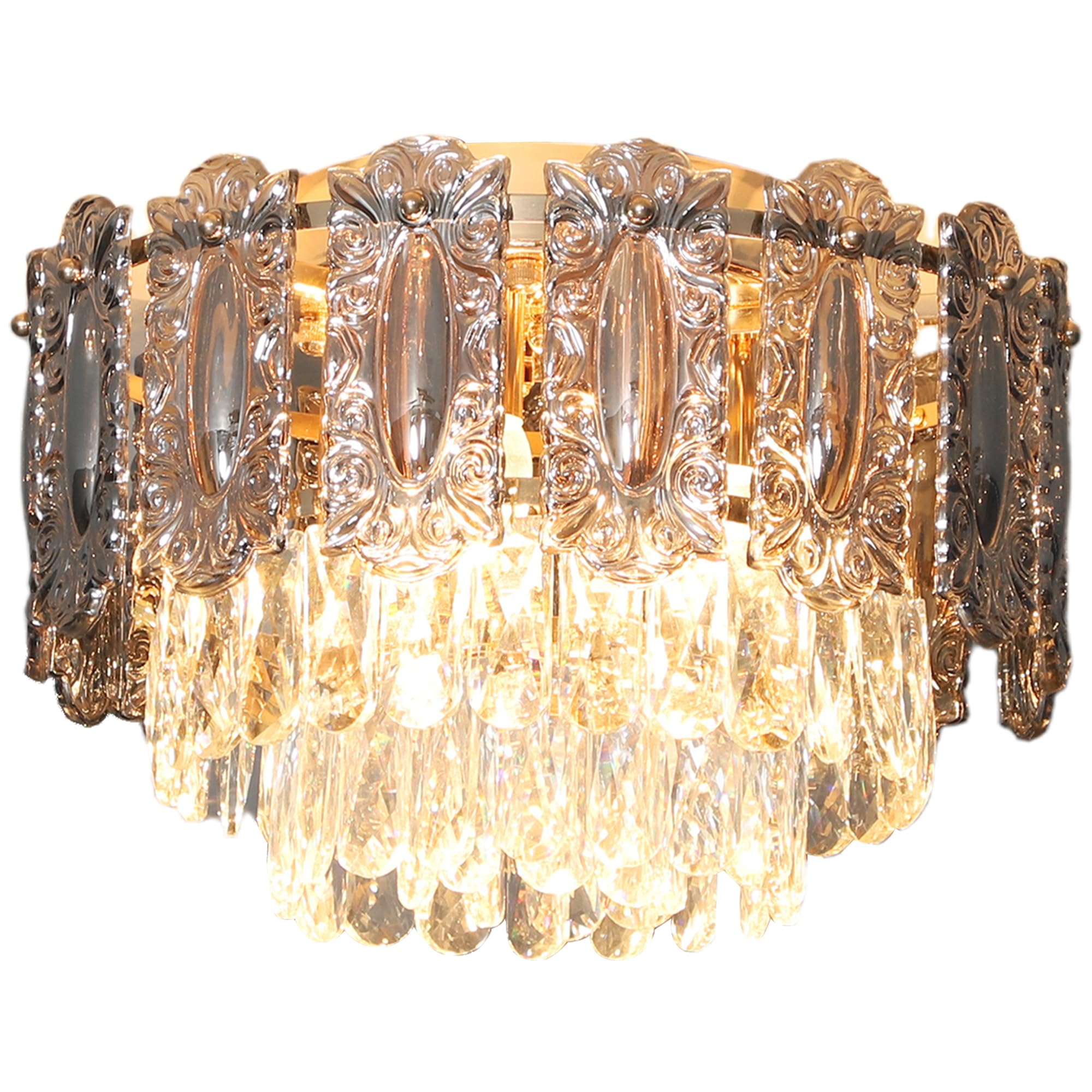 HOMCOM Gold Tone Crystal and Smoke Glass Shade Ceiling Light 40cm