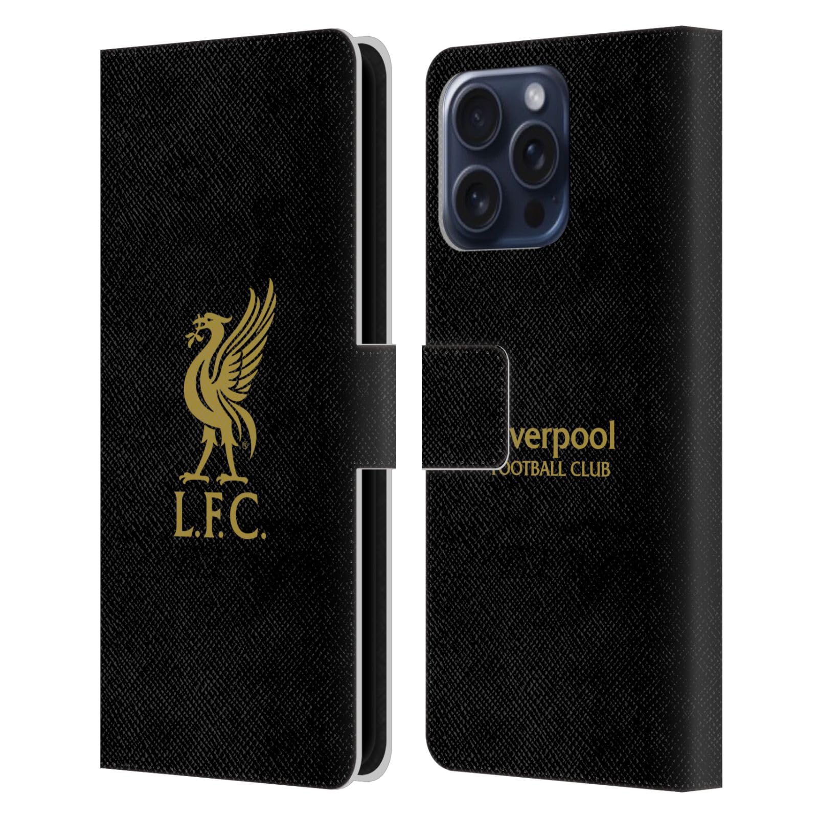 Head Case Designs Officially Licensed Liverpool Football Club Gold Logo On Black Liver Bird Leather Wallet Case Compatible With Apple iPhone 16 Pro Max