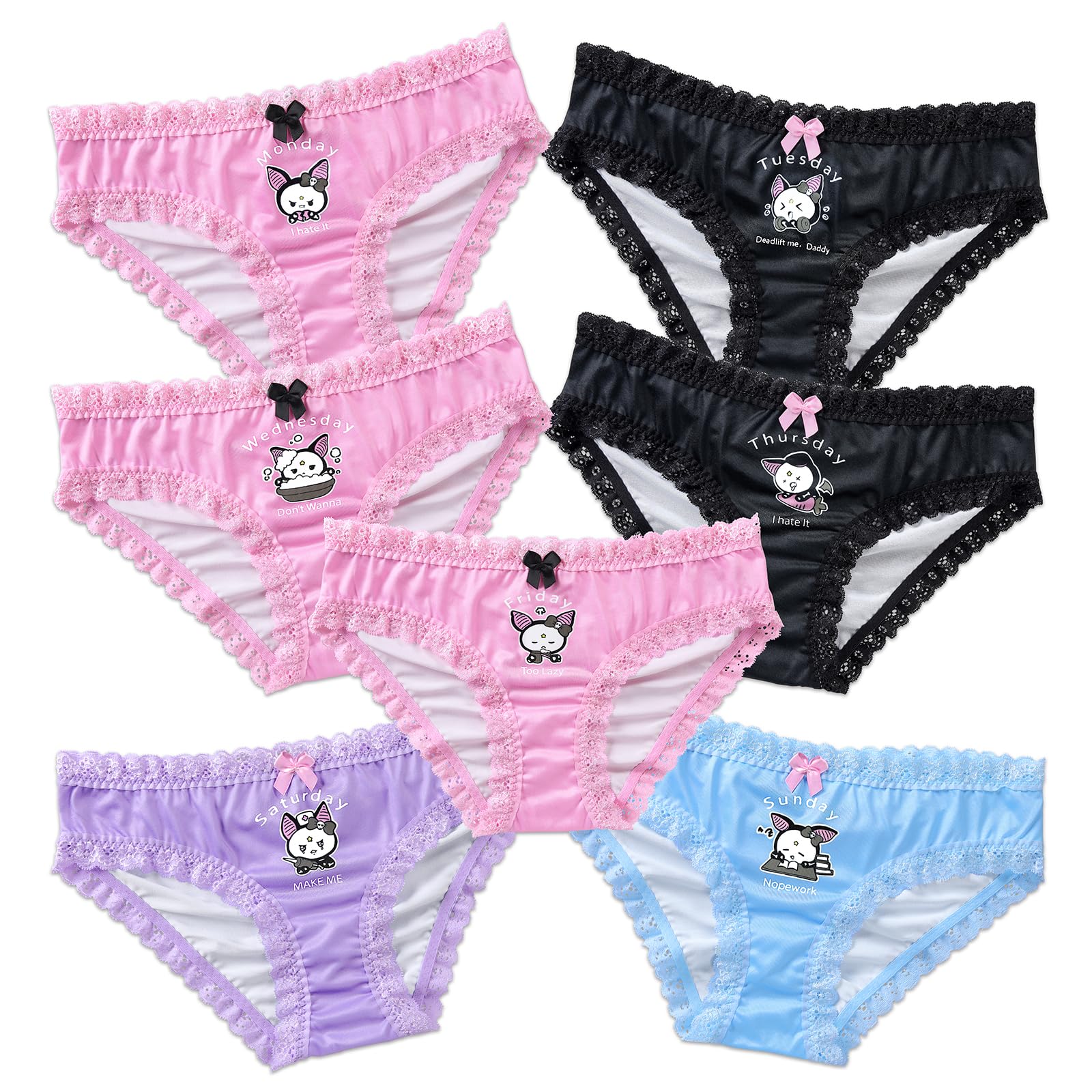 LittleForBig Biancheria intima da donna morbida e setosa confortevole slip hipster babydoll Batty Brat Giorni della settimana Set di 7 mutandine