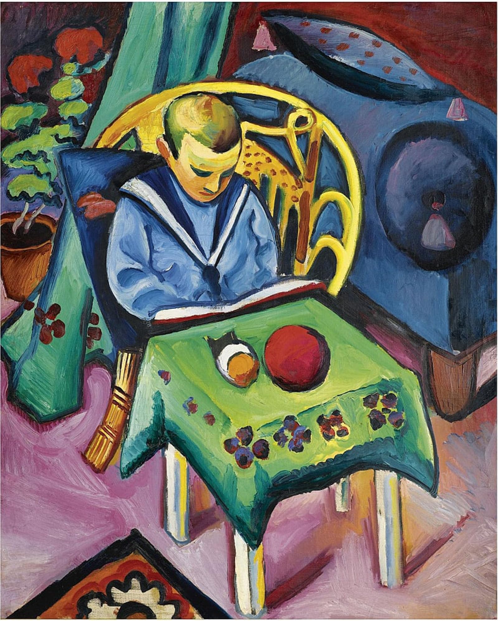 Artxlxxbn Boys No Frame Famous Print Painting Colorful Art Print With Book And Toys By August Macke Canvas Art Decorations For Home Decor 60X90cm