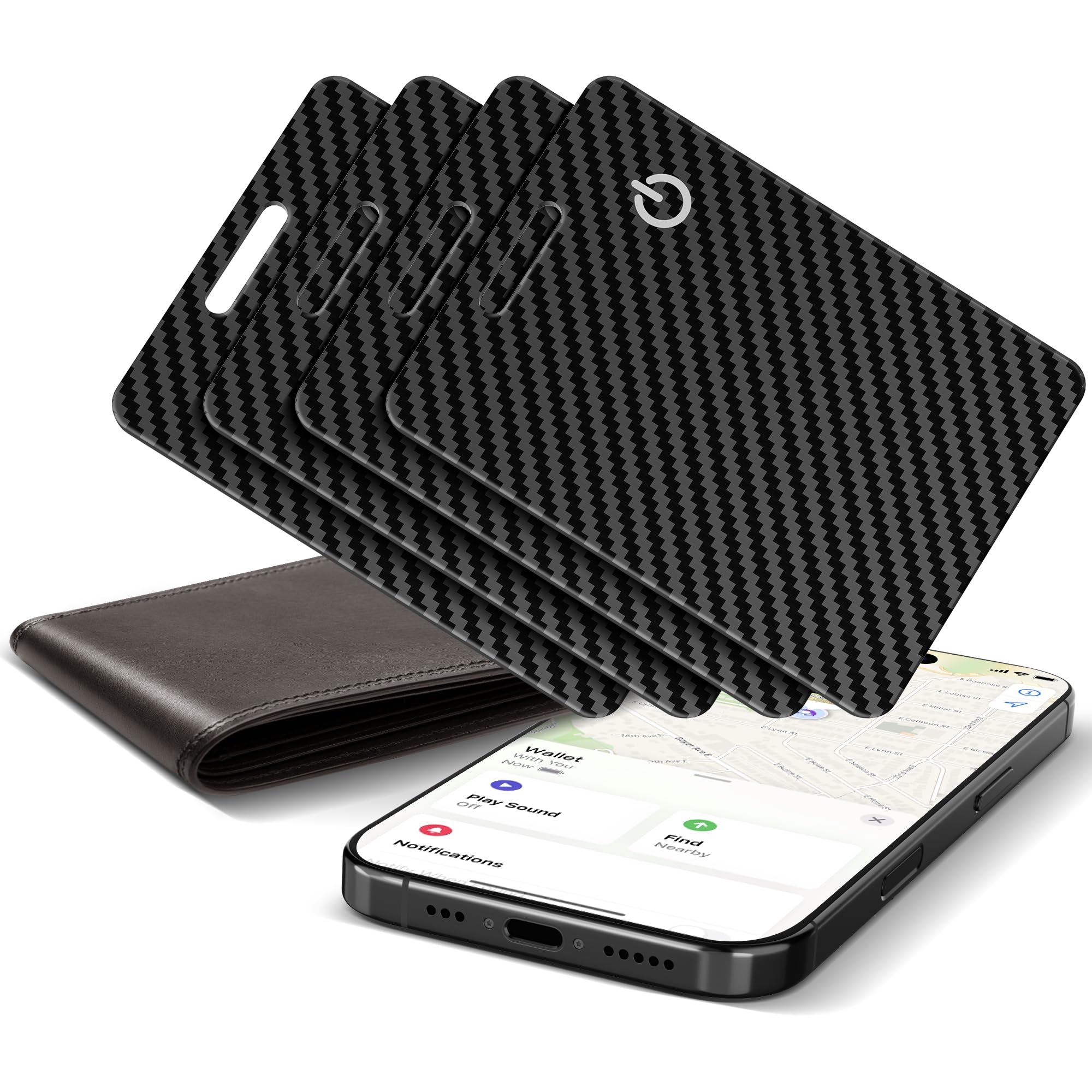 Wallet Tracker Card, Rechargeable Smart GPS Tracker Compatible with Apple Find My,Slim Wallet Tracker and Item Locator for Key, Passport, Purse (4Pcs/Carbon Fiber Black)-image-31