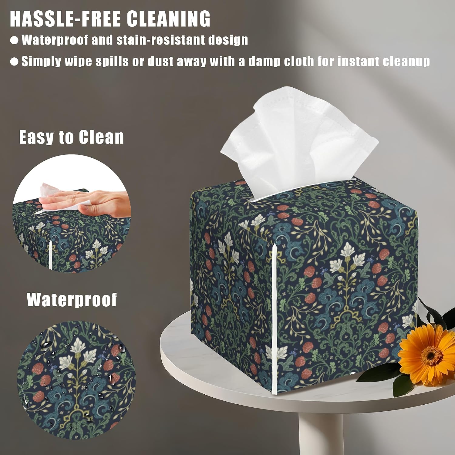Garden Flowers Square Tissue Box Cover William Morris Art Tissue Box Holder Facial Cube Paper Dispenser Leather Decorative Organizer Home Office Desk Decor, 5.2"x5.2"x5.2" image 4
