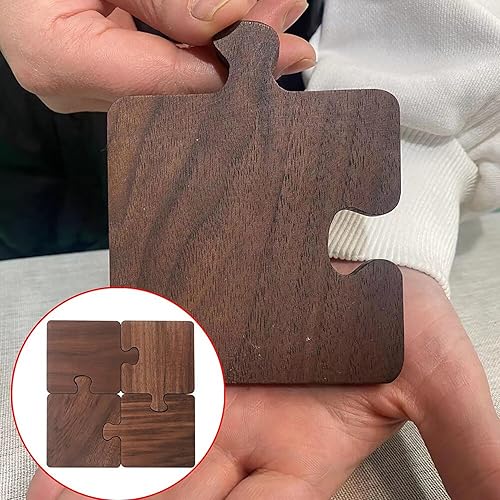Miniatura 6 de Premium Black Walnut Wooden Puzzle Coasters, Set of 4 Natural Wood Log Tea Coaster with Brio Wax Finish Plate Mat Wooden Coffee Mat Table Placemats
