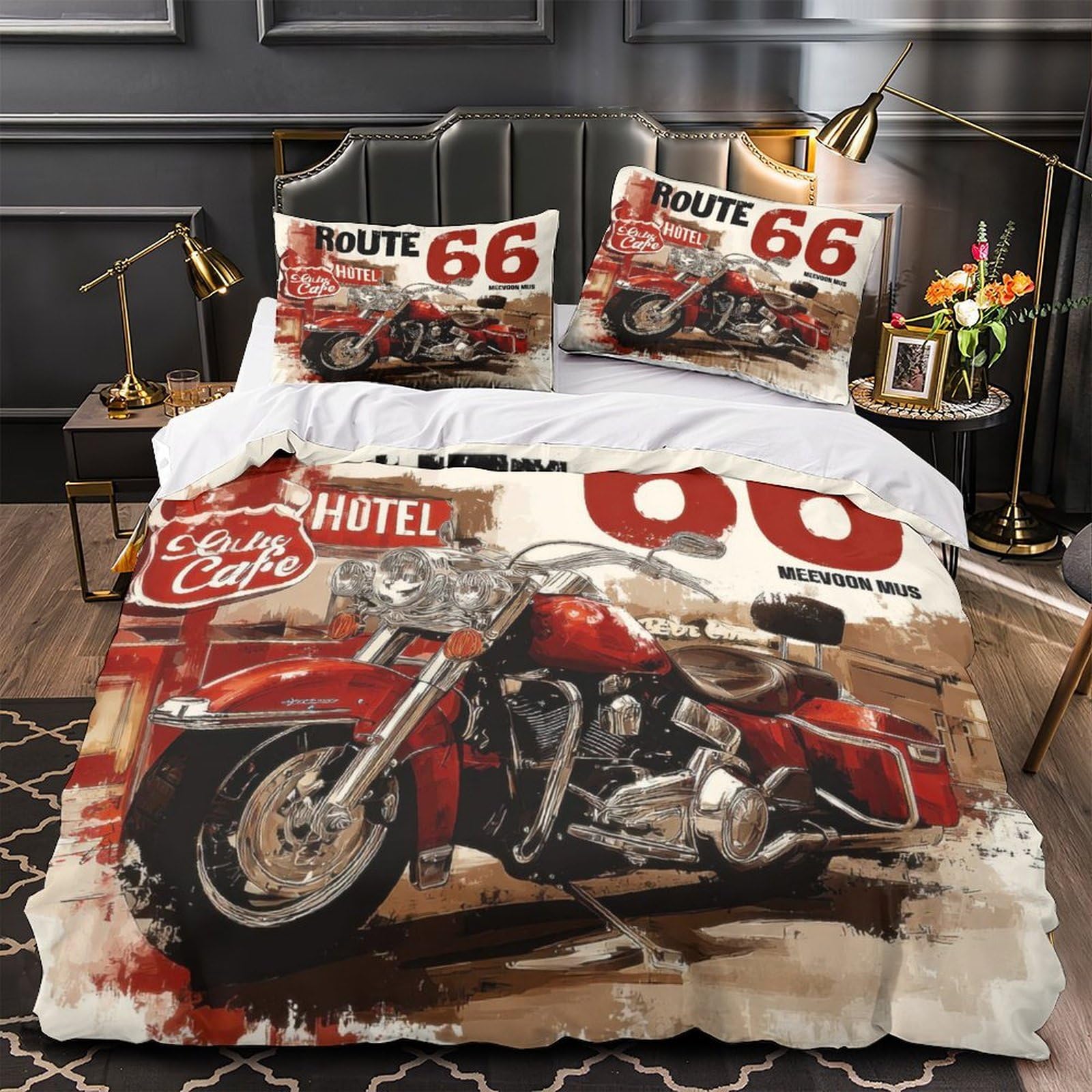 Housse de couette moto vintage pour chambre d'enfant et homme