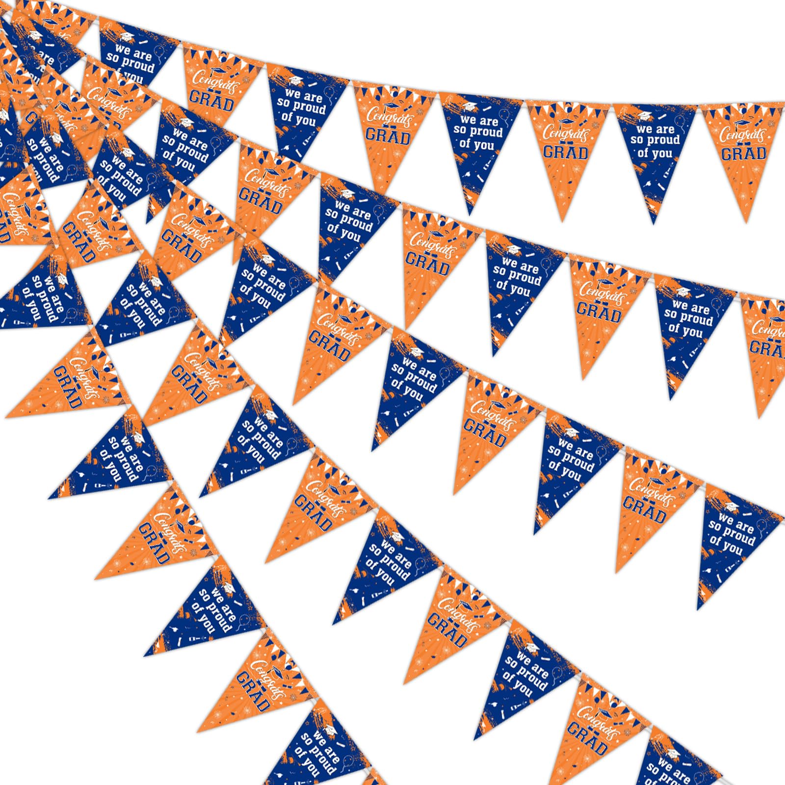 Kreatwow Graduation Party Banner Orange Blue Graduation Pennant Banner Senior 2026 Grad Party Supplies Triangle Flag Paper Pennant Garland Congrats