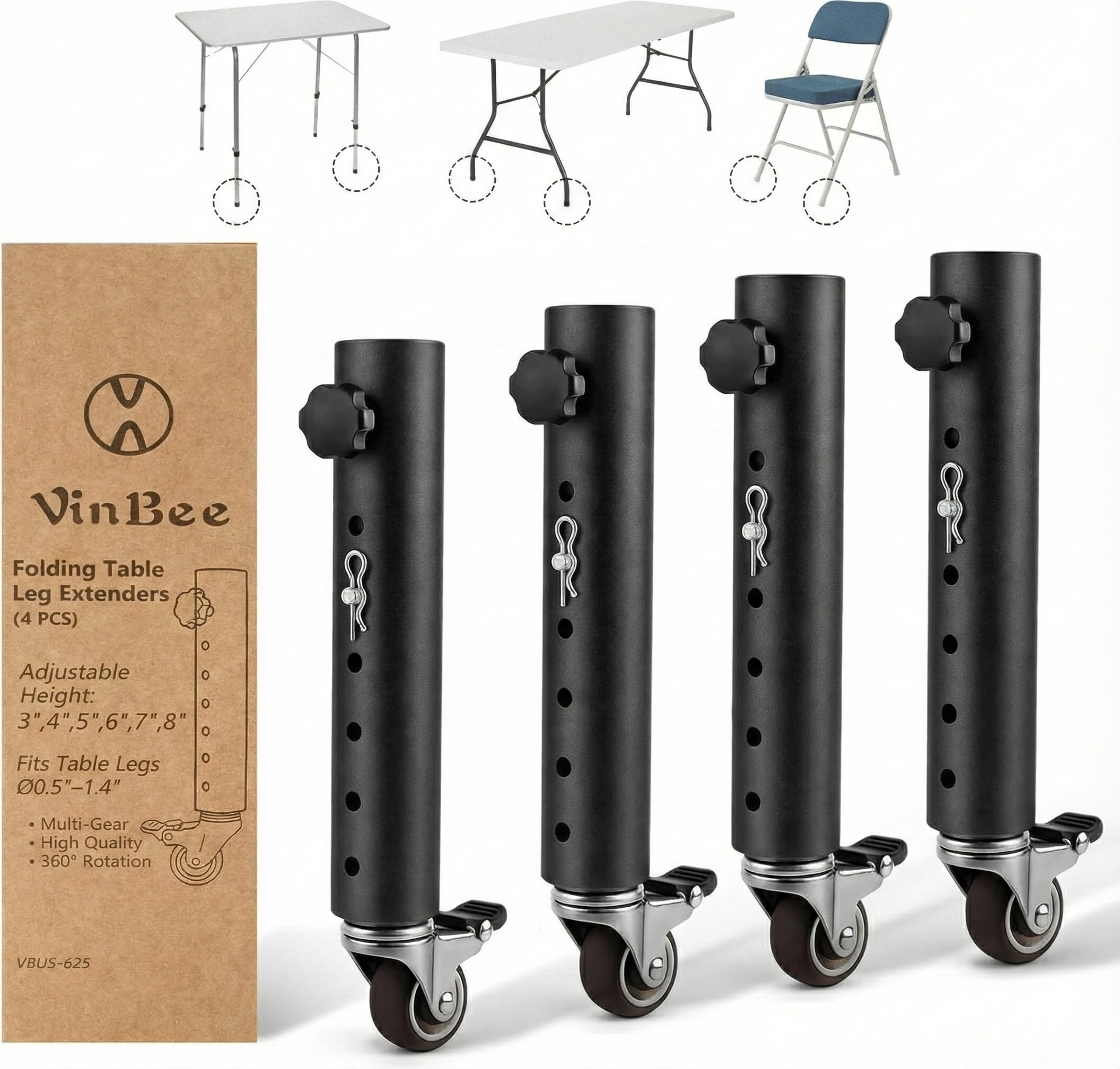 Wellsay Folding Extenders, Steel Folding Tables Leg Risers for Straight
