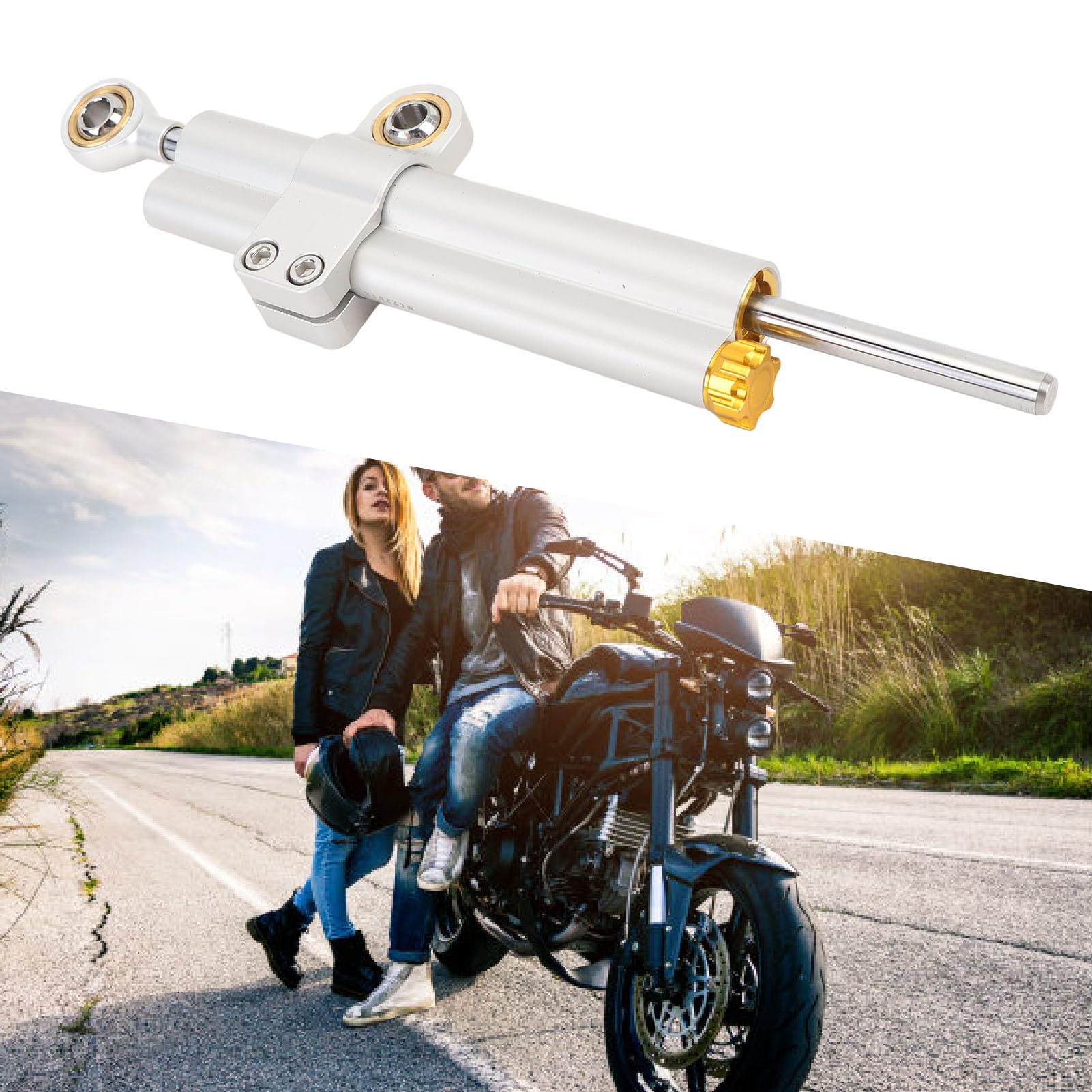 Keenso Amortyzator Układu Kierowniczego Motocykla, Uniwersalny Stabilizator Układu Kierowniczego ze Stopu Aluminium 6061 z 21-poziomową regulacją Tłumienie Zależne od Prędkości Jazdy 75 Mm dla