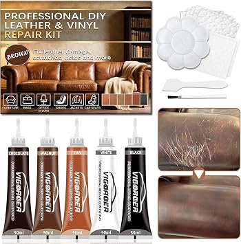Vigorder Brown Leather Repair Kit for Furniture, Leather Couch Repair Kit for Furniture, Sofa, Jacket, Purse Super Easy Instructions to Fix Scratches, Tears, Holes, and Peeling