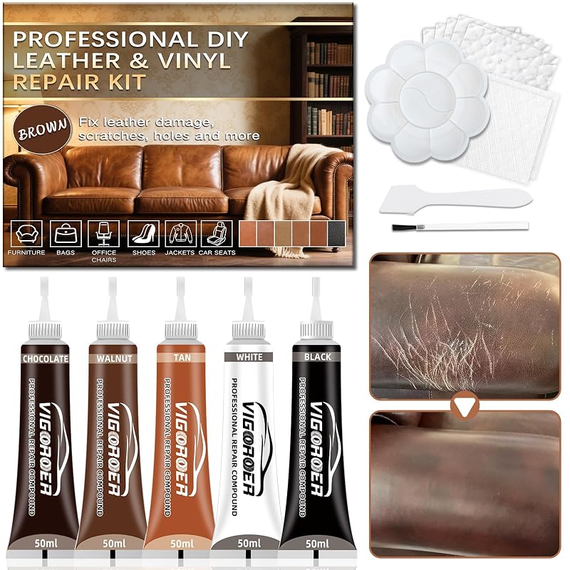 Kit de Reparo para Couro Marrom Vigorder leather repair kit-V02 para Sofás, Móveis, Bancos Automotivos, Jaquetas e Bolsas