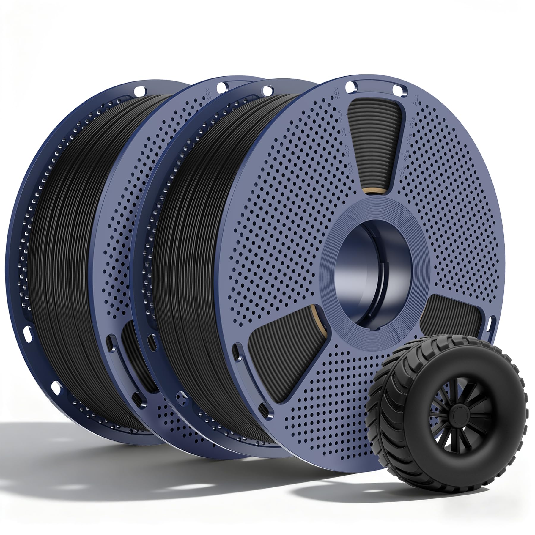 SUNLU 2KG TPU 3D Druku Filament 1,75 mm, przemysłowy klasy 95A TPU,odporny na zużycie, elastyczny, owysokiej sprężystości, łatwy do drukowania, dokładność ±0,03 mm,1kg,2 Szpule,Czarny+Czarny