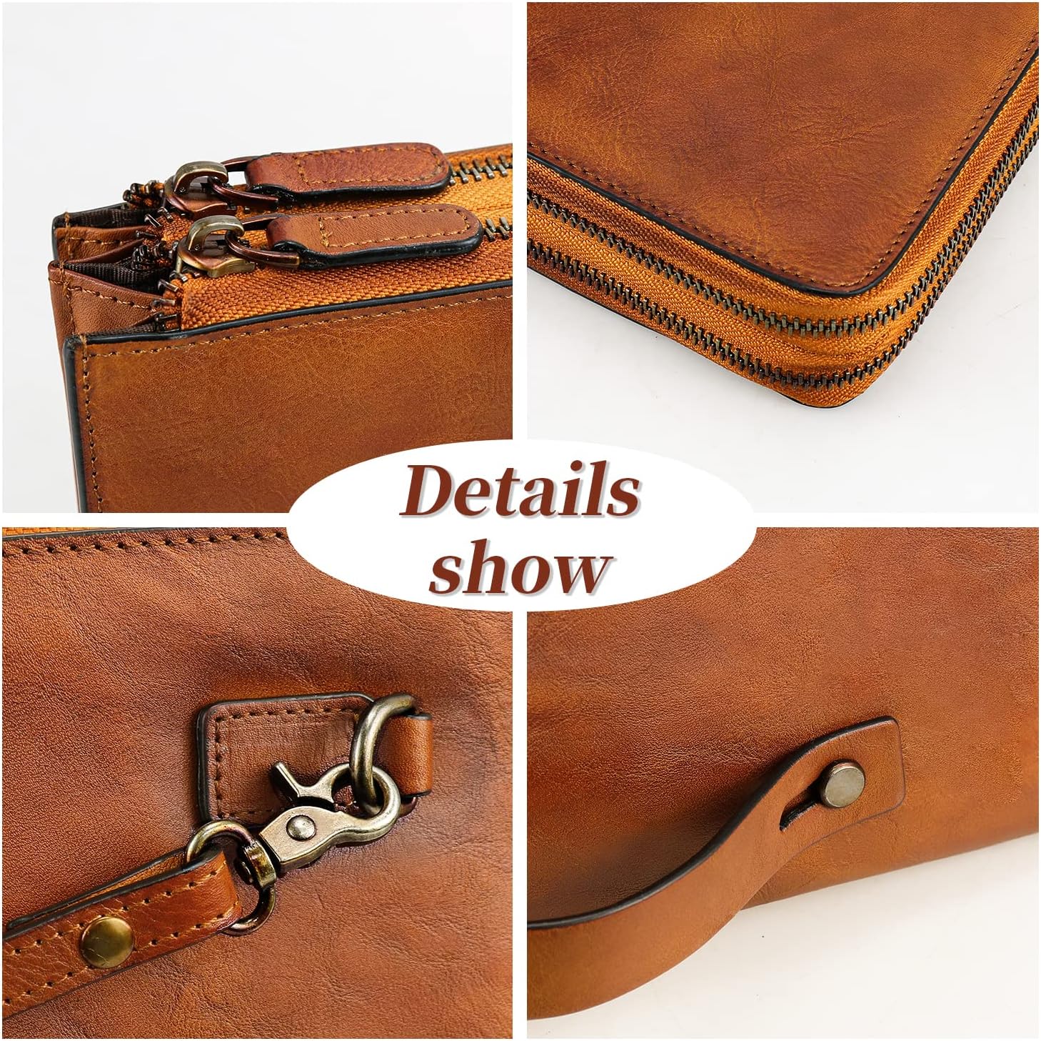 ORIREAL Mens Wristlets Clutch Bag Genuine Leather Wallets Handbag Luxury Purses (Brown) - Image 7