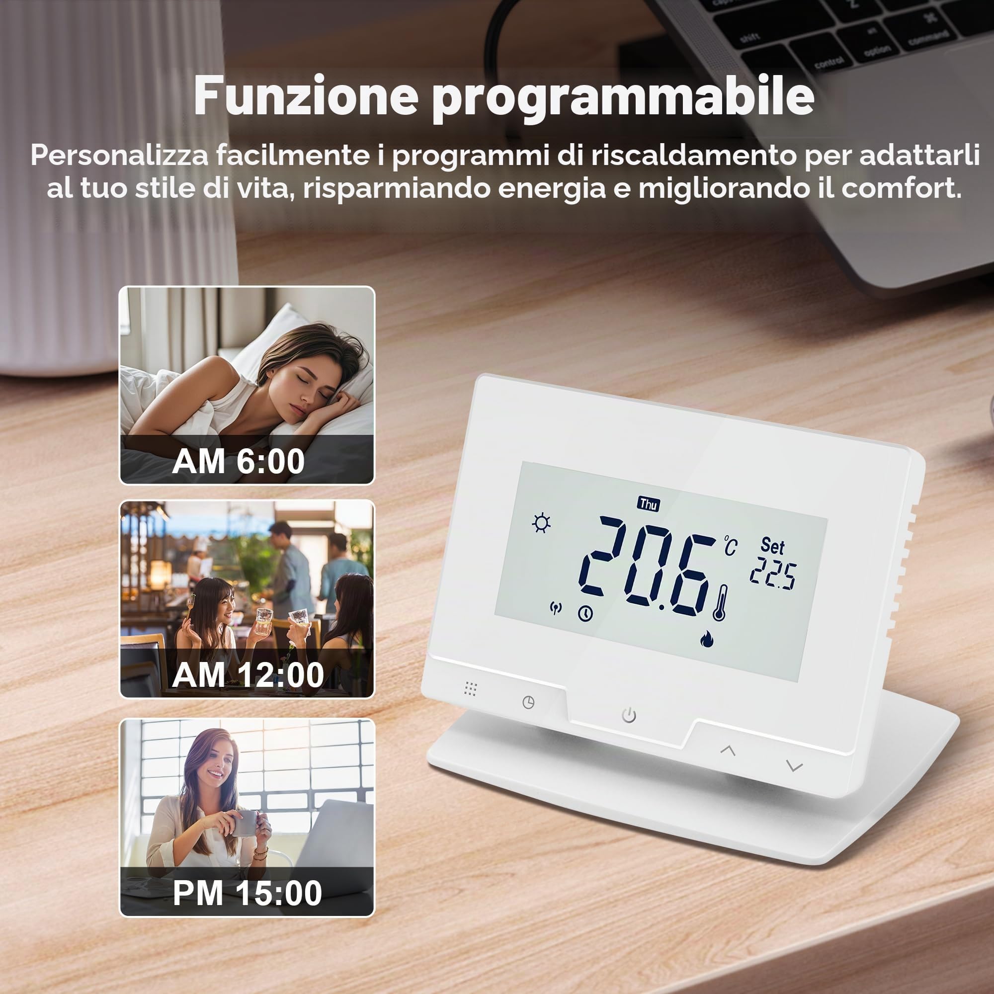 Termostato wireless programmabile con ricevitore, per caldaie, riscaldamento a pavimento elettrico e ad acqua