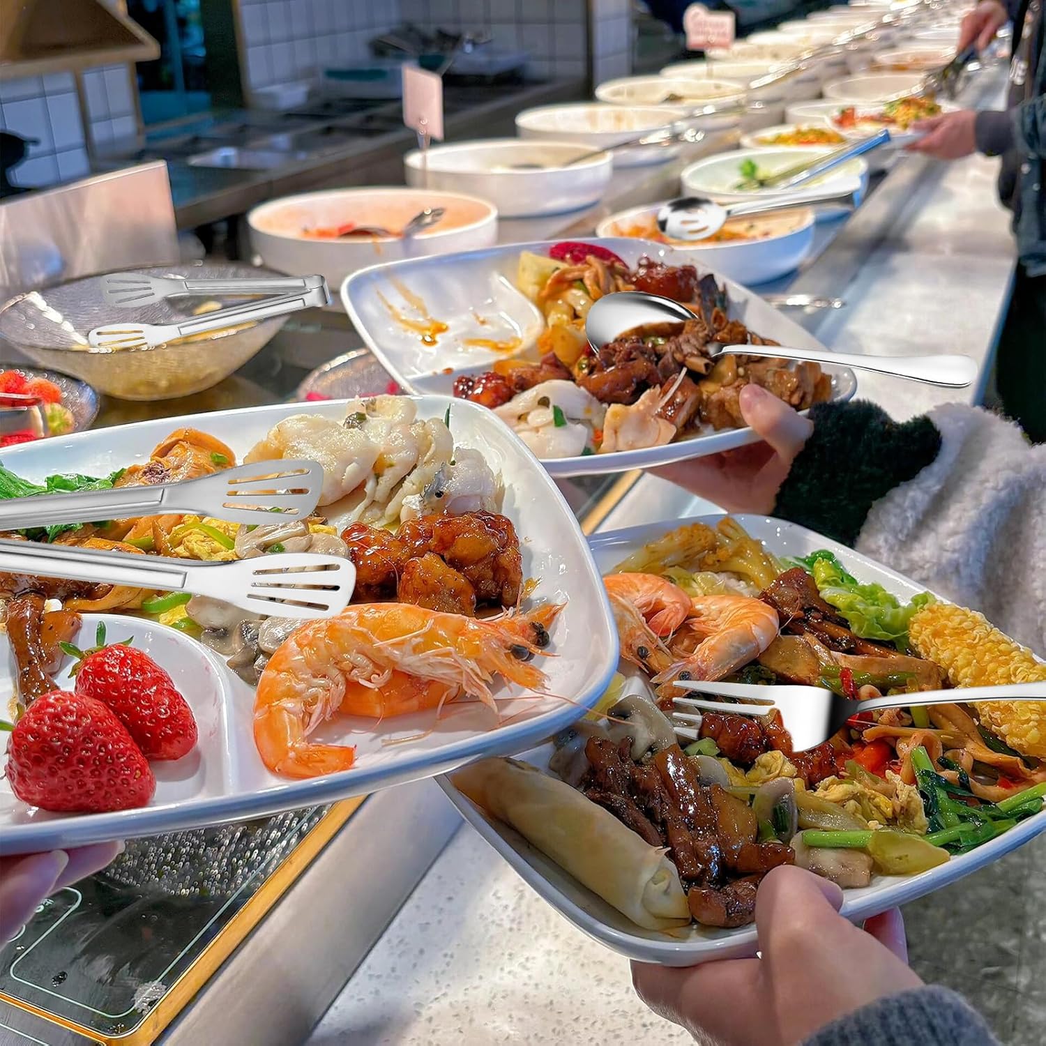 30pcs Stainless Steel Serving Utensils Set for Parties& Buffets, Catering, Banquets, Weddings and Events (Silver)