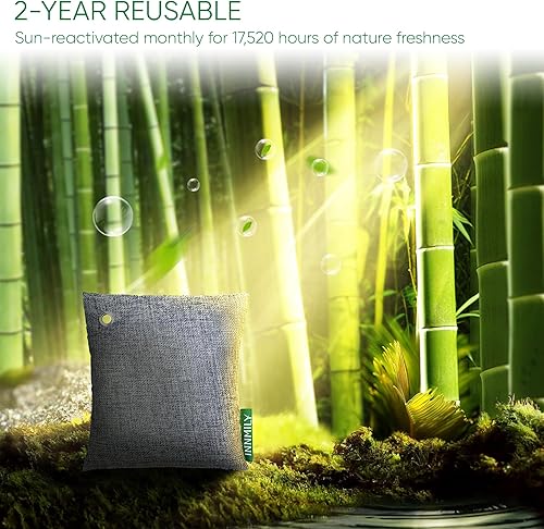 Vista 16 de Absorbedor de olores de carbón activado, paquete de 8 con ganchos, eliminador de olores naturales para olores fuertes, bolsas purificadoras de aire