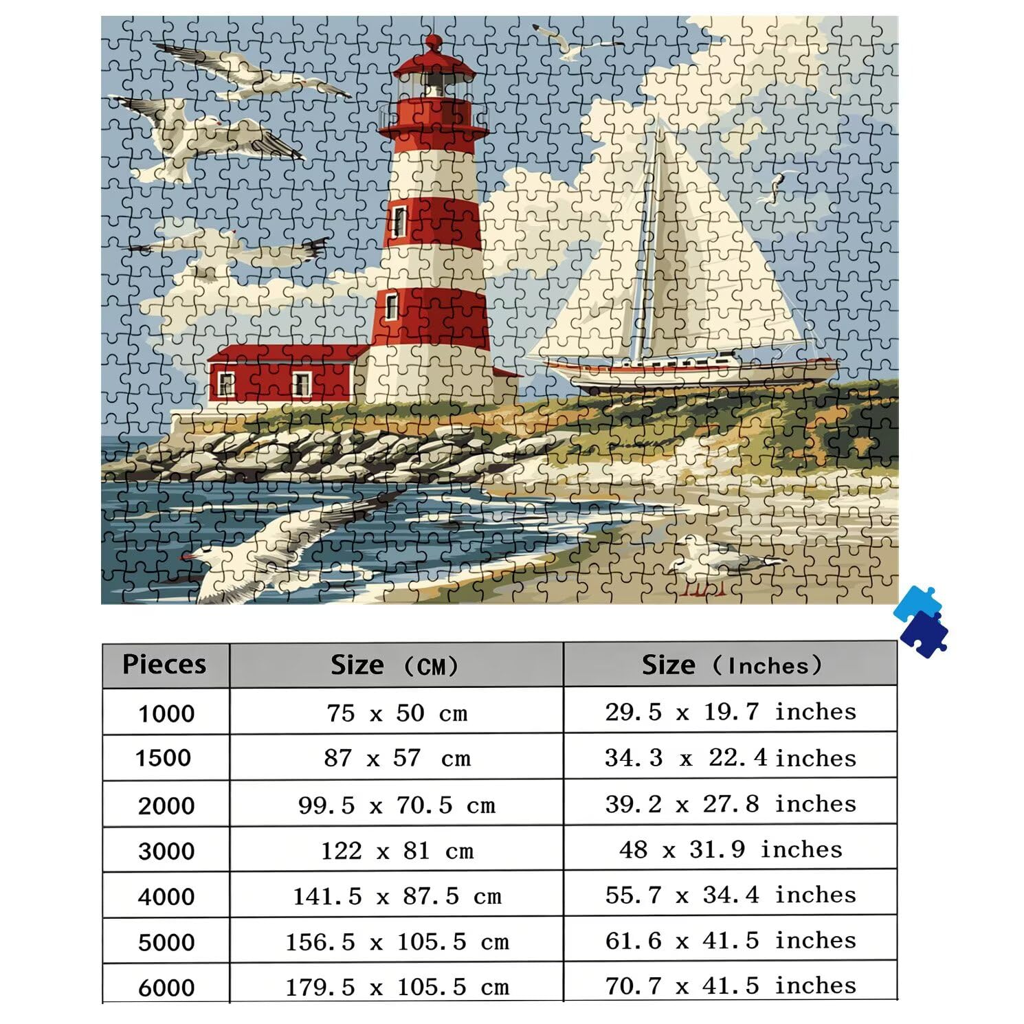 Faro velero-2 Puzzle 5000 Piezas Adultos, Rompecabezas con Letras en la Parte Posterior - Piezas Que Encajan Perfectamente, Reto de Concentración, Regalo para Mujer y Decor, 156.5 x 105.5 cm w0-131