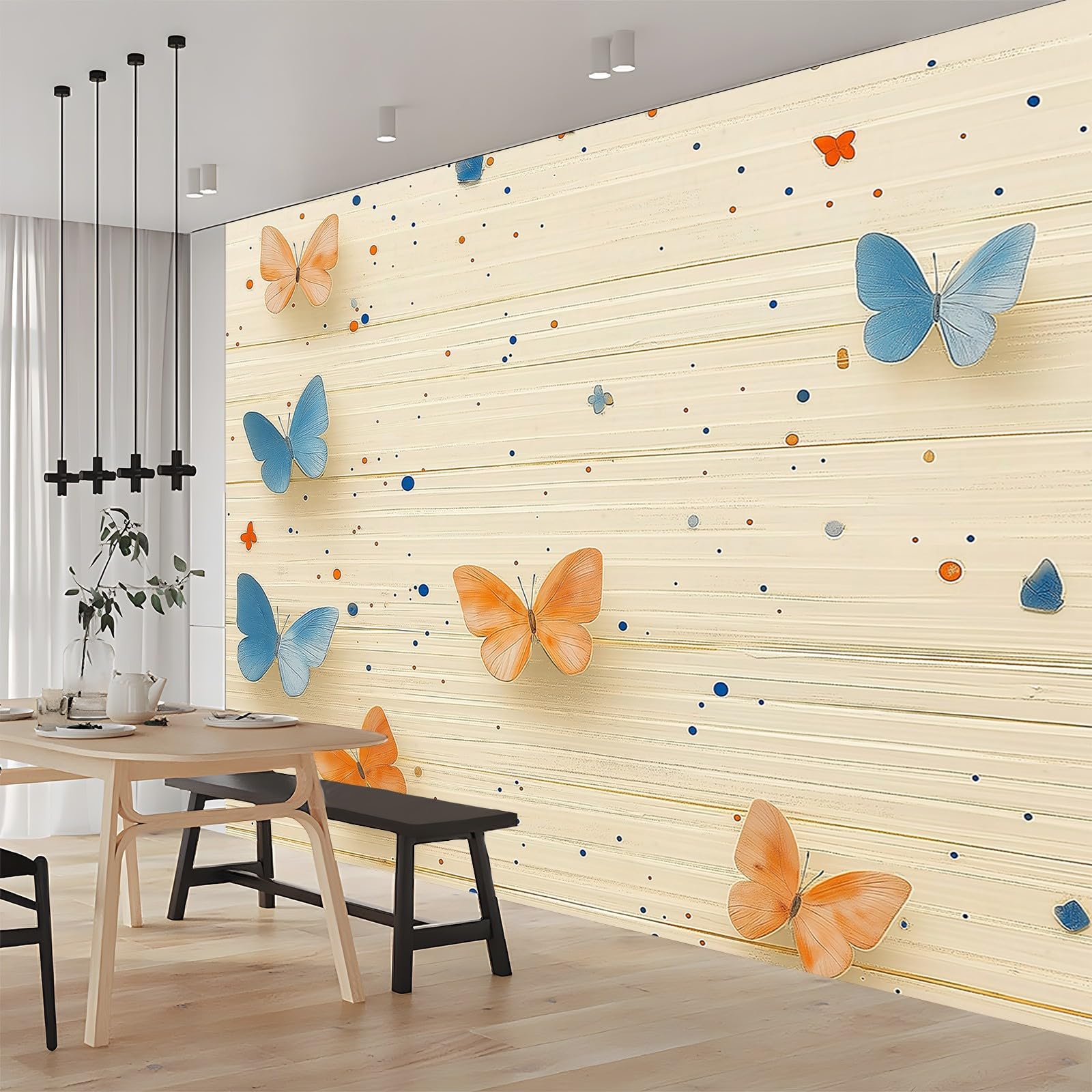 Panoramiczna tapeta boho Arcenciel motyl niebieski pomarańczowy 250 x 175 cm (szer. x wys.) ogromny plakat ścienny niestandardowy 3D do salonu dekoracja ścienna do pokoju dziecięcego nowoczesna