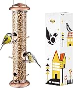 iBorn Metal Bird Feeders Brushed Copper Wild Bird Feeder for Outdoors Hanging All Metal Brushed Copper Finishing 14 Inch 6 Port(Seed is not Included)