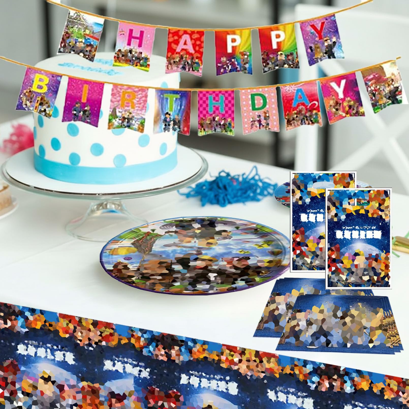 72 Pièces Vaisselle Rob-lx Anniversaire，Décoration Rob-lx Anniversaire，Assiette，Nappe，Banderoles，Convient pour 20 personnes