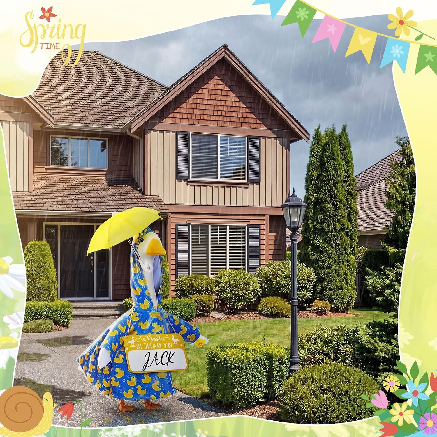 Mindsoft 3 Pcs Raincoat Porch Goose Outfit Summer Raincoat Umbrella with Name Wooden Sign for Lawn Cement 23 Goose Statue Clothes Outdoor Patio Yard Lawn Decoration(Rubber Ducks,Blue)