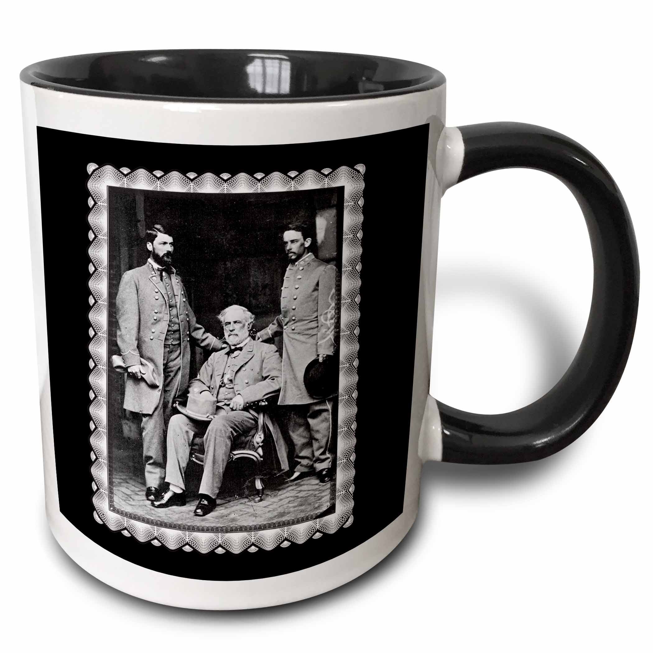 3dRose Generals Robert E Lee, Curtis Lee And Colonel Walter Taylor By Mathew Brady 1865 Civil War Photo - Two Tone Black Mug, 11Oz (Mug_160767_4), 11 Oz, Black/White