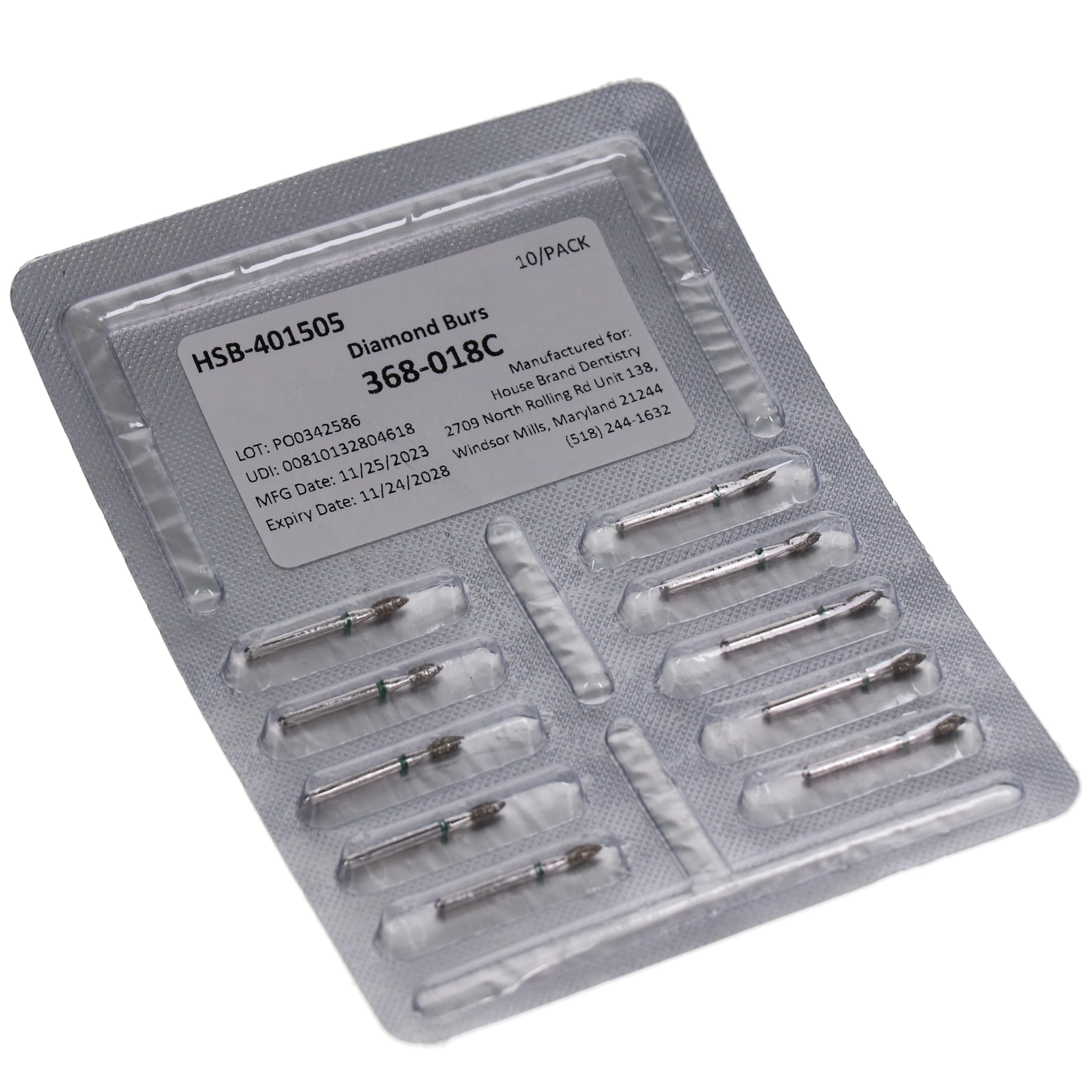 House Brand Dentistry 401505 HSB FG 368-018C Football Shaped Coarse Grit Diamond Burs 10/Pk