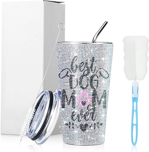 Miniatura 1 de Domensi Regalo de agradecimiento para mamá, botella de agua con purpurina de 20 onzas con tapa y pajitas, regalo de cumpleaños para gatos, mamá,