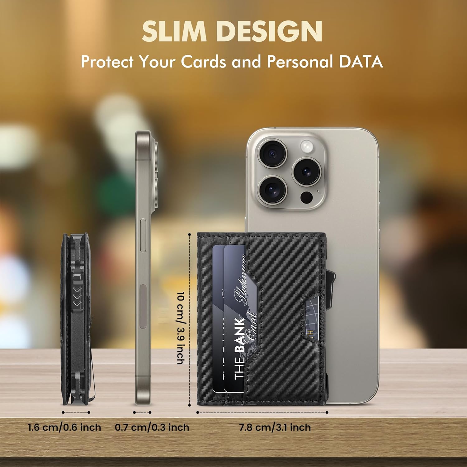 Wallet for Men, Minimalist Slim Wallet, Smart Pop Up Case RFID Blocking Bifold Wallet Credit Card Holder with Money Clip (Carbon Fiber Black) - Image 6