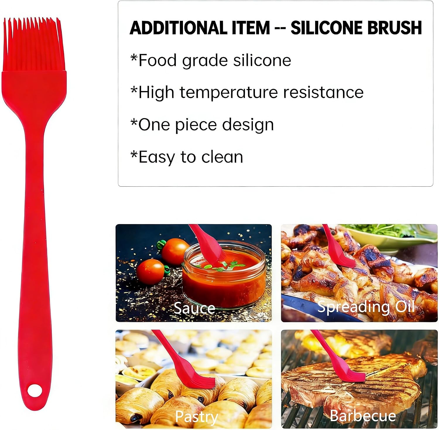 Meat Injector Syringe, 1-oz Plastic Turkey Injector Kit with 3 Marinade Needles & Brushes for BBQ Grill, Smoking, Beef, Pork,Chicken (Red)