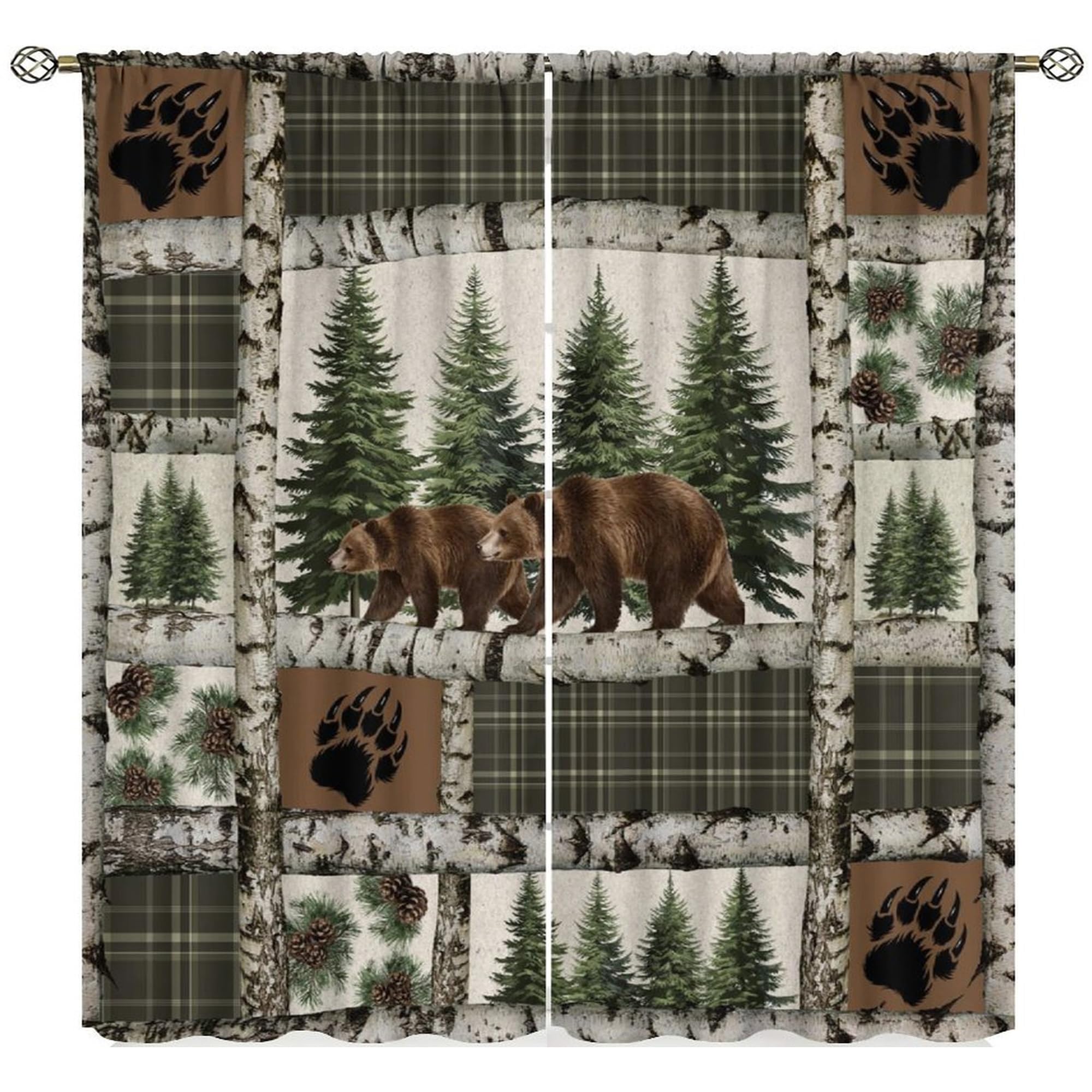 Yearn Jear Retro Rusticd Curtains,Country Style Farmhouse Rustic Cabin Wildlife Rod Pocket Drapes Thermal Insulated Window Curtain Darkening for