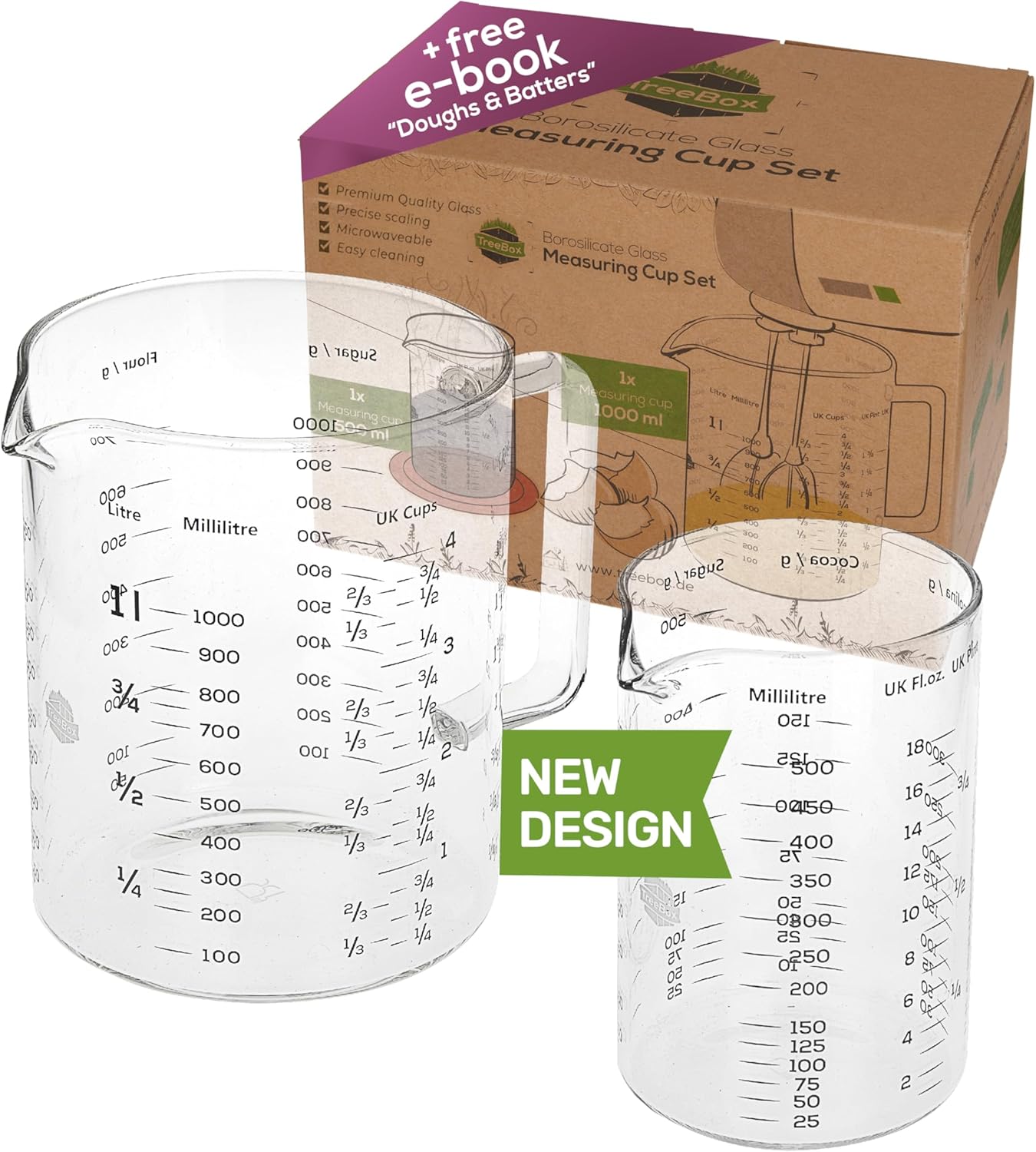 TreeBox Glass Measuring Cups Measuring Jugs Set of 2, (1 Liter
