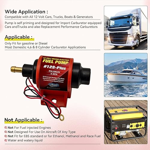 Vista 2 de Bomba de combustible eléctrica universal de 12 voltios, 5-9 PSI, 35GPH, Super 12S Plus para motores a gasolina y diésel