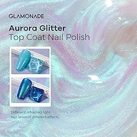Aurora Top Coat nail polish: Glitter Shimmer Smooth Pearlescent Iridescent Unicorn Finish Subtle Air Quick Dry Long Lasting Glossy Clear Top Coat for Women Girls All Types Color Nail Art Coverage