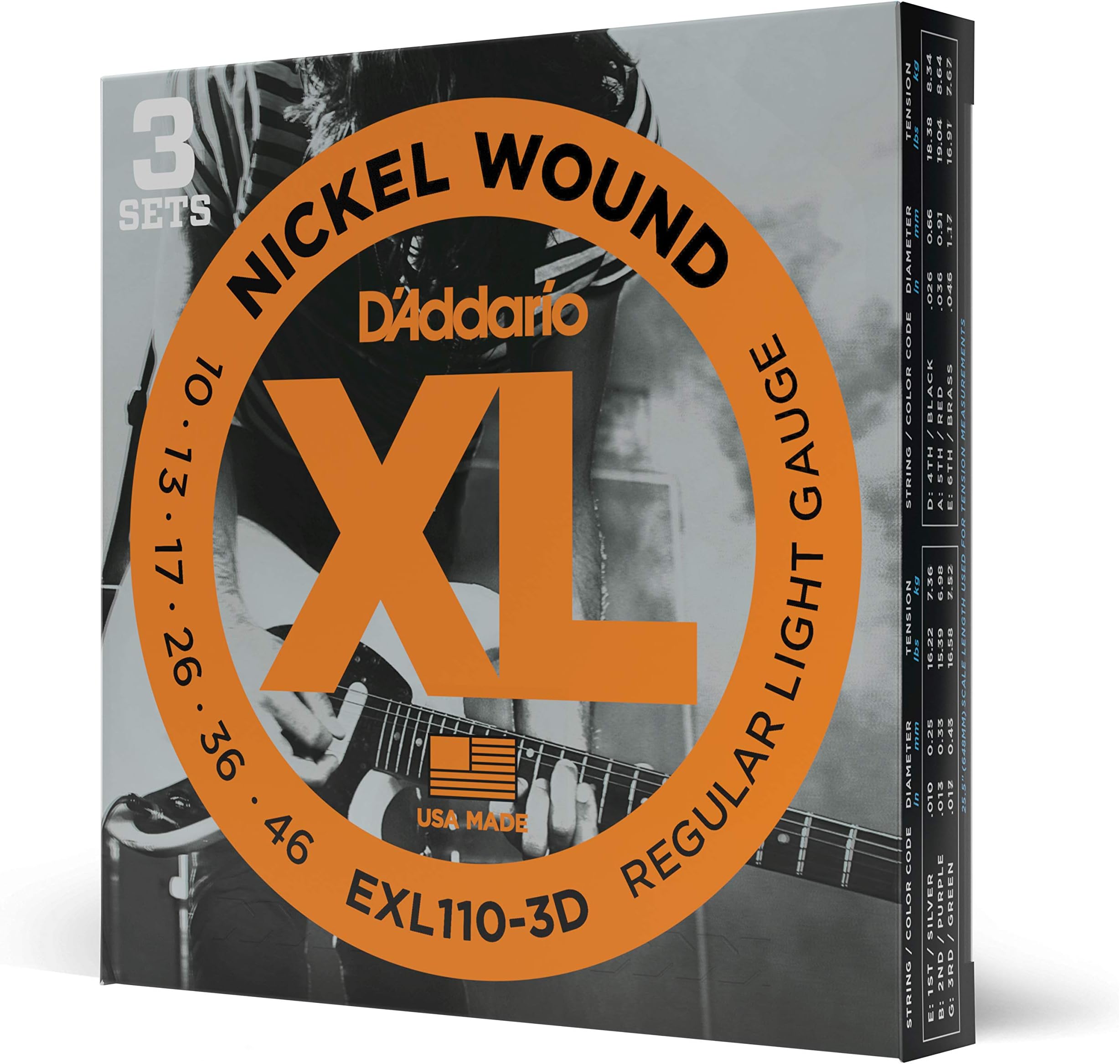 – EXL110-3D Nickel Wound Electric Guitar Strings, Regular Light, 10-46, 3 Sets