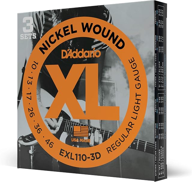 D'Addario Guitar Strings - XL Nickel Electric Guitar Strings - EXL110-3D - Perfect Intonation, Consistent Feel, Reliable Durability - For 6 String Guitars - 10-46 Regular Light, 3-Pack