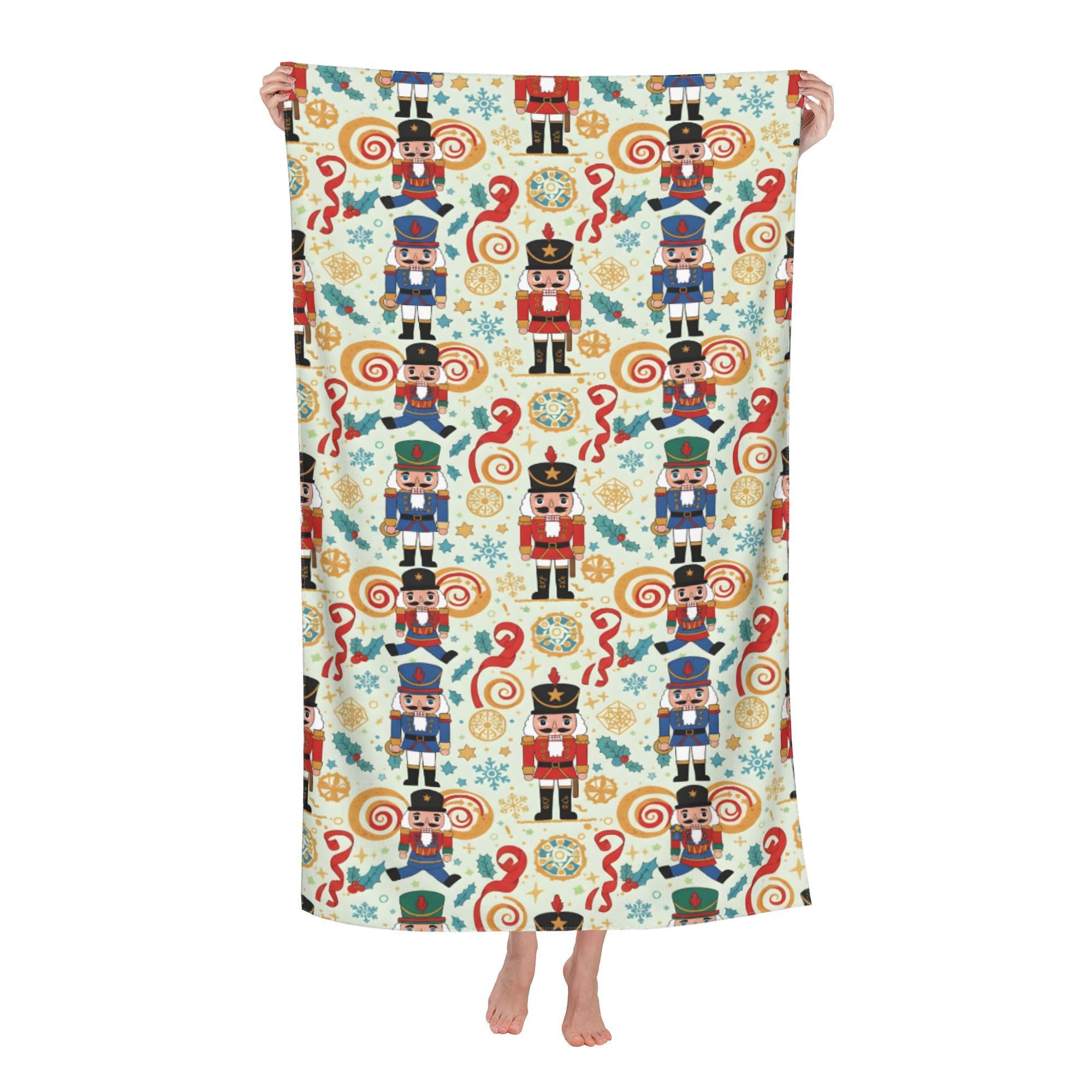 peiyeety Christmas Nutcracker Ribbons Soft Bath Towels Absorbent Bathroom Towel for Beach Hotel Gym Spa Shower