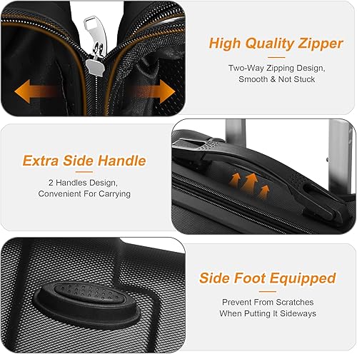 Vista 6 de SUPER DEAL Maleta expandible de 21 pulgadas con ruedas giratorias de 360 y mango ajustable en altura, Negro