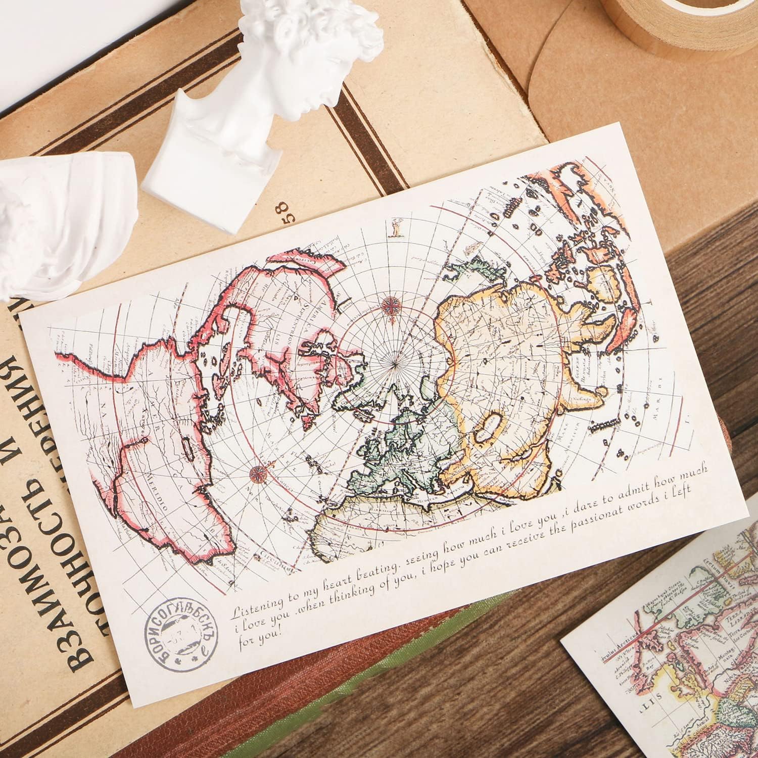 T-shin Paper Postcards,The World Map Vintage old travel Postcards,Retro Style Set of 30 Different Designs,Perfect for Wedding Party Guest Book