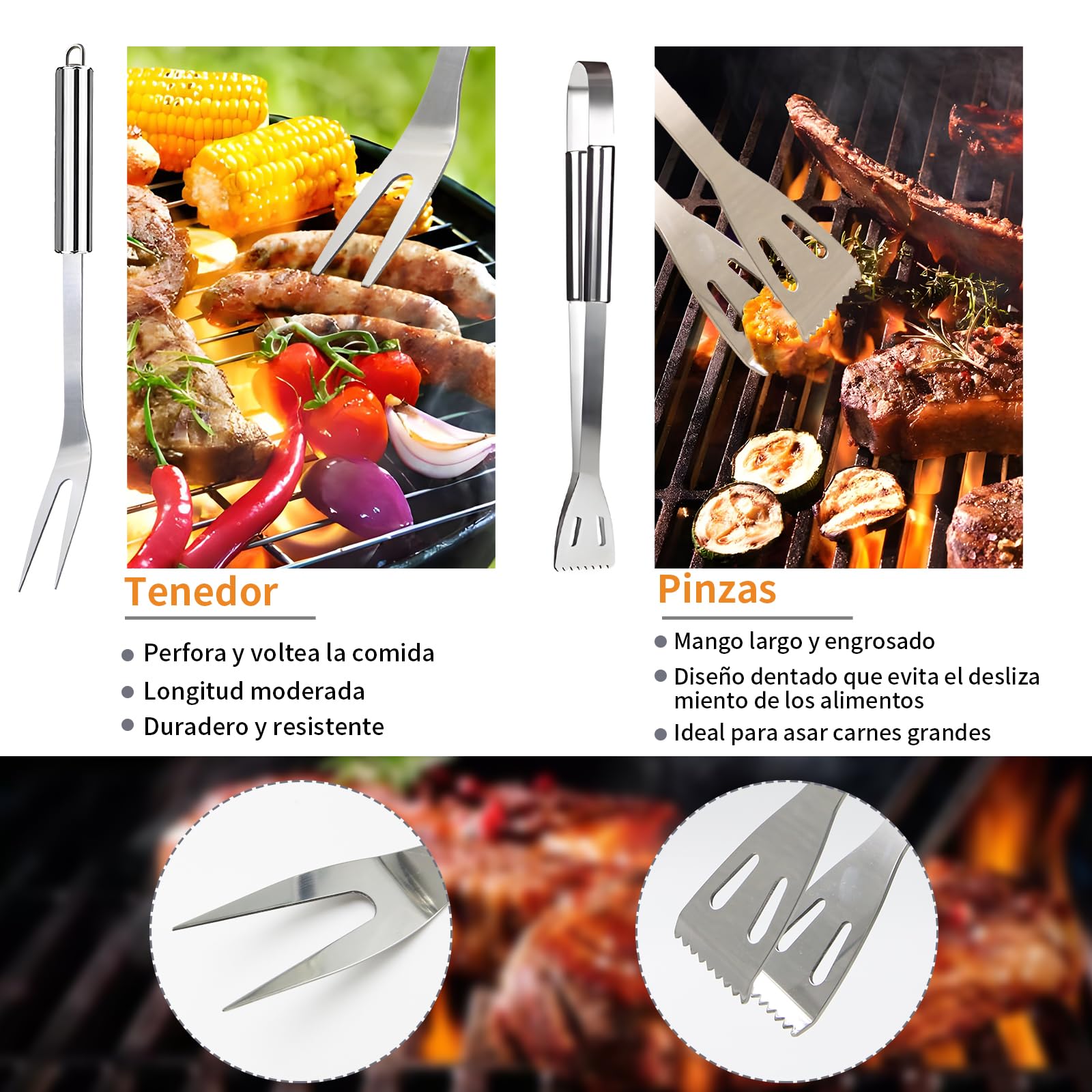 11Pcs Juego de Utensilios de Barbacoa Profesionales de Acero Inoxidable - Kit Práctico Con Bolsa Portátil - Herramientas Para Parrilla y Camping Picnic Exterior