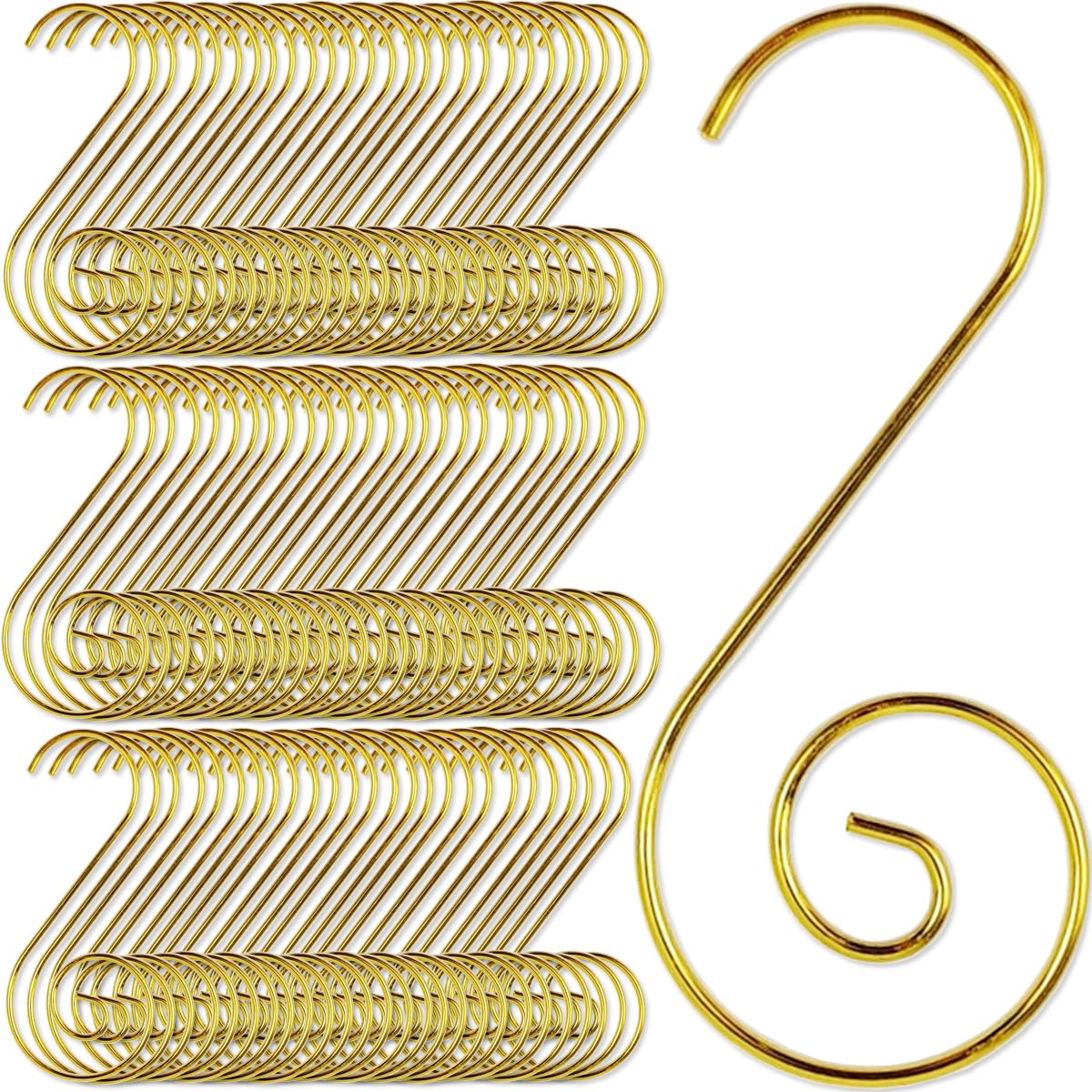 TIHOOD 200PCS 2inch Ornament Hooks, Christmas Ornament Hangers, Christmas Tree Hanger Baubles Ball Metal Hooks Xmas Decoration S Hooks (Gold)