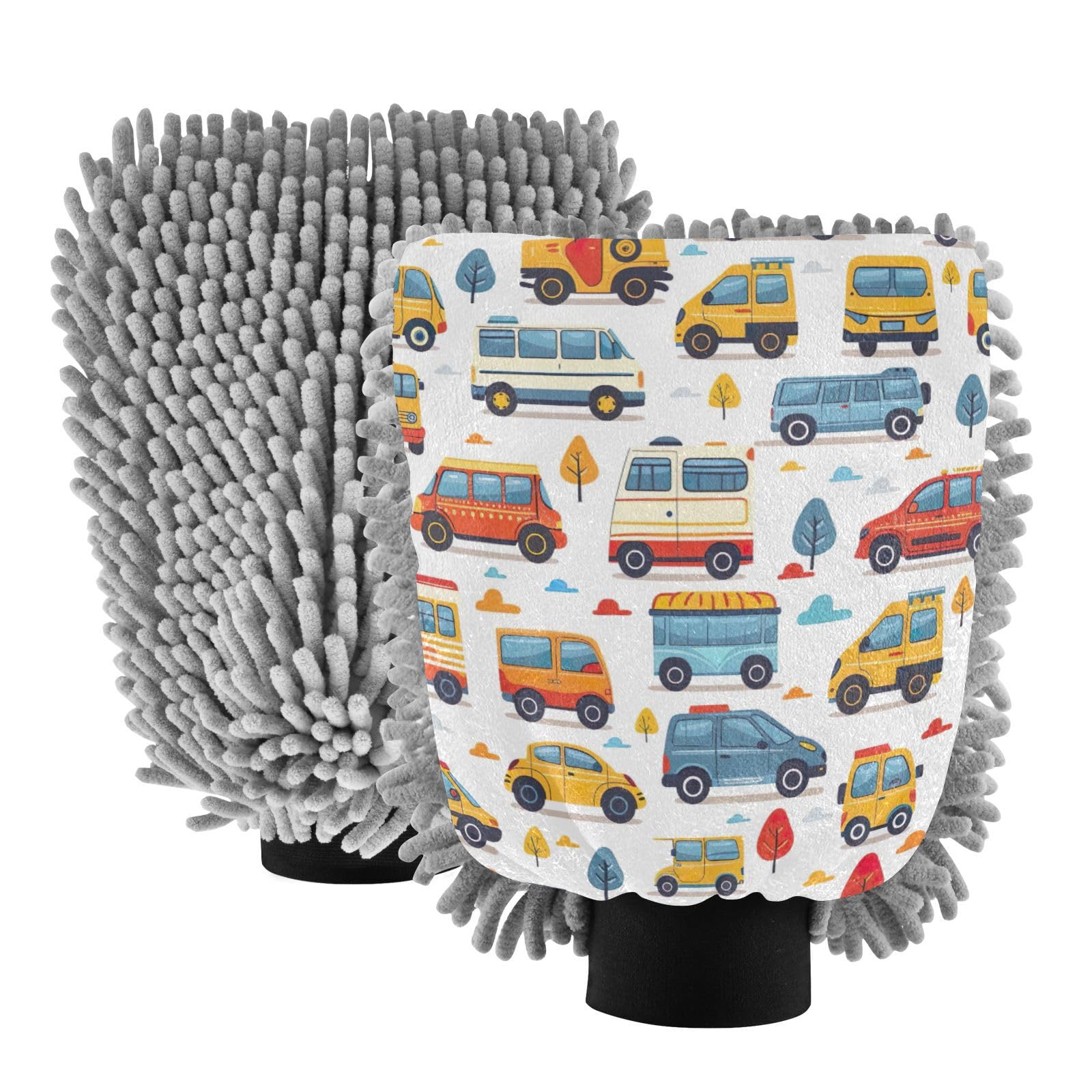 Kigai Cartoon Car Car Wash Mitt Microfiber, 2Pcs Scratch Free Lint-Free, Premium Chenille Microfiber Mitt Car Wash Brush-M